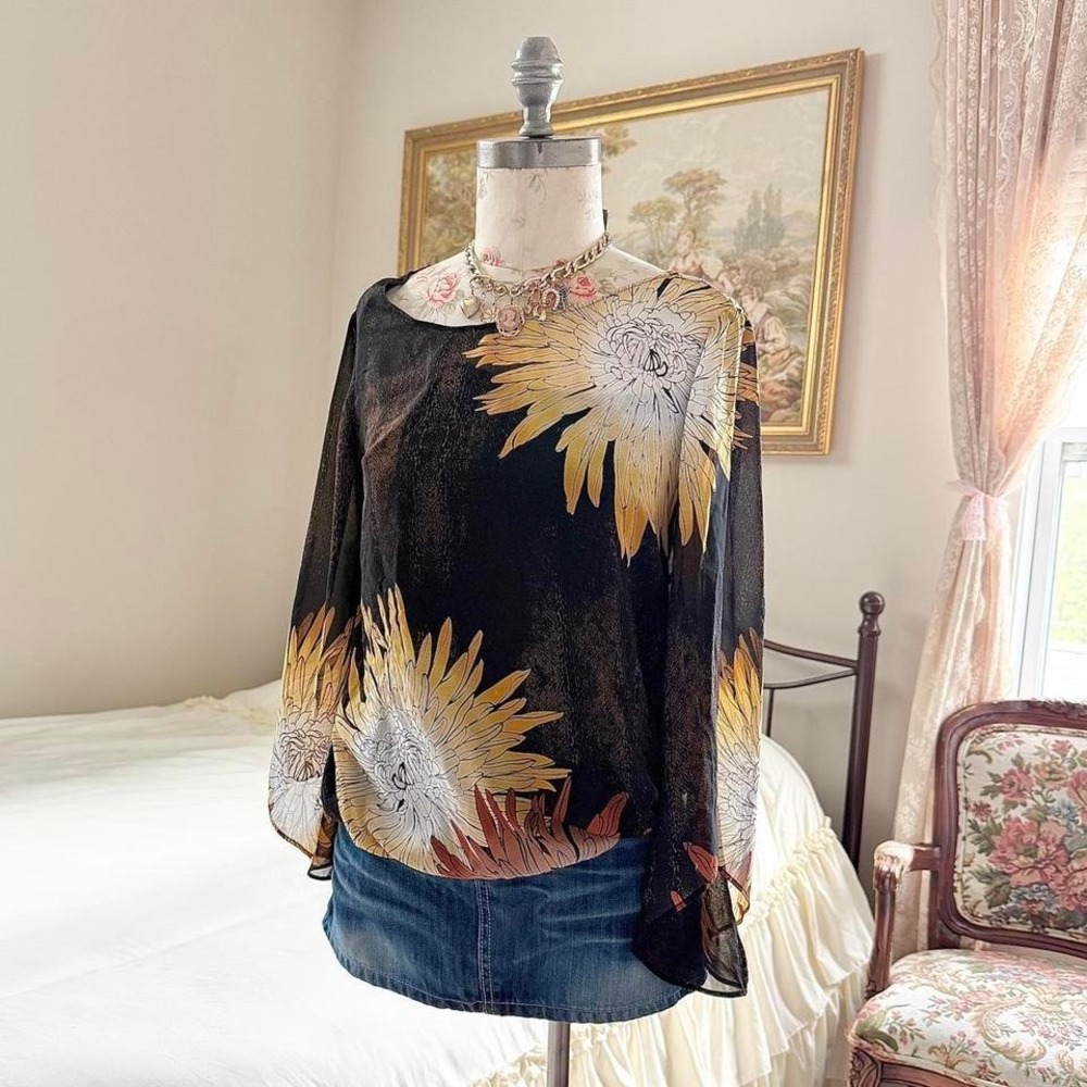 Floral‎ fairy top  Y2K Alfani black floral print top petite medium